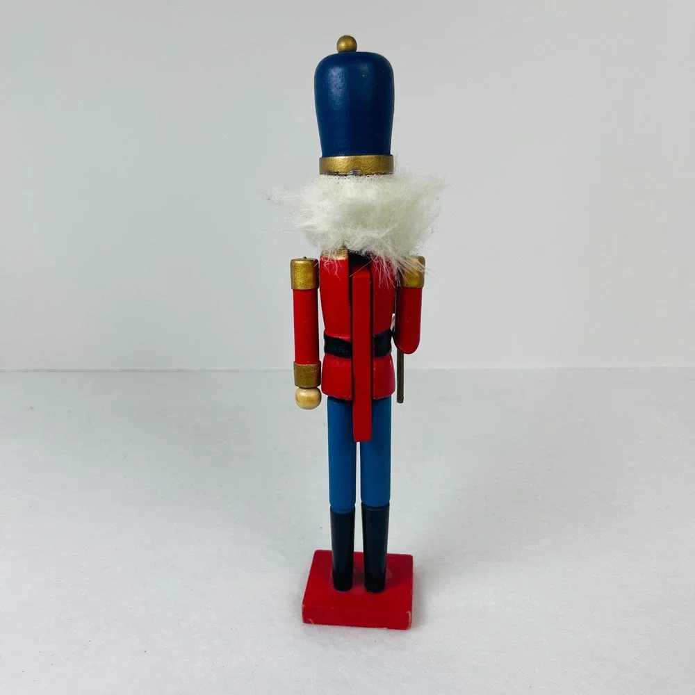 Vintage Wooden Nutcracker Soldier Red Blue Uniform Christmas Decor 9 Inch
